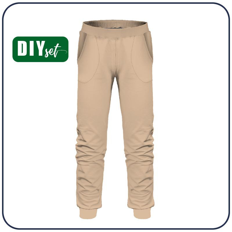 CHILDREN'S JOGGERS (LYON) - HAZELNUT / beige - looped knit fabric 