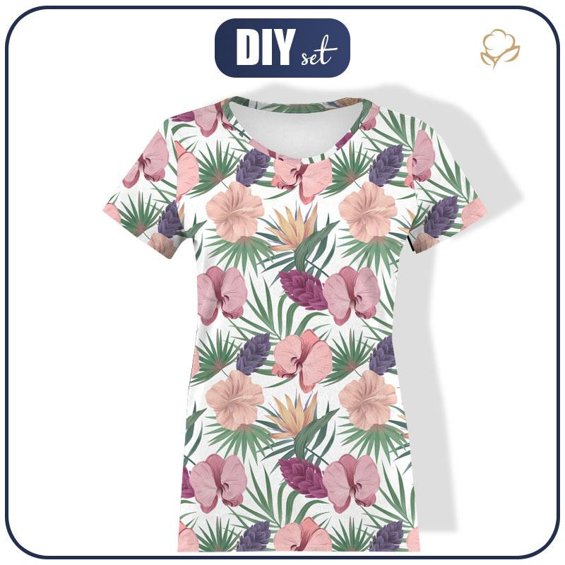 WOMEN’S T-SHIRT - EXOTIC PLANTS / white - single jersey