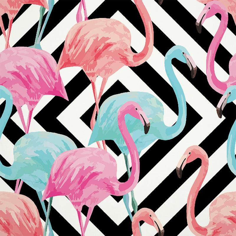 FLAMINGOS / ZIGZAG - Cotton woven fabric