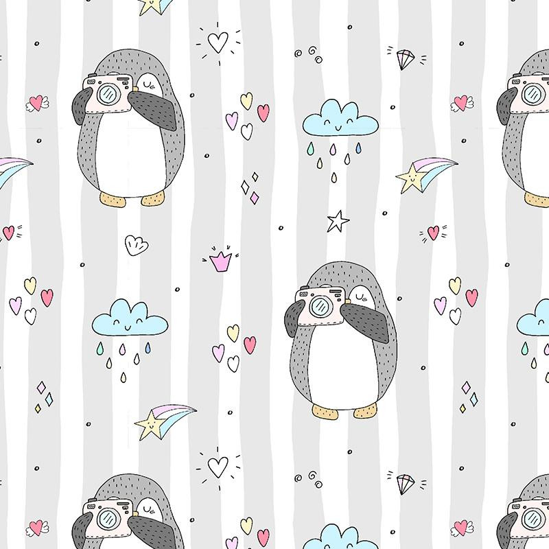 PHOTO PENGUIN / white - Cotton woven fabric