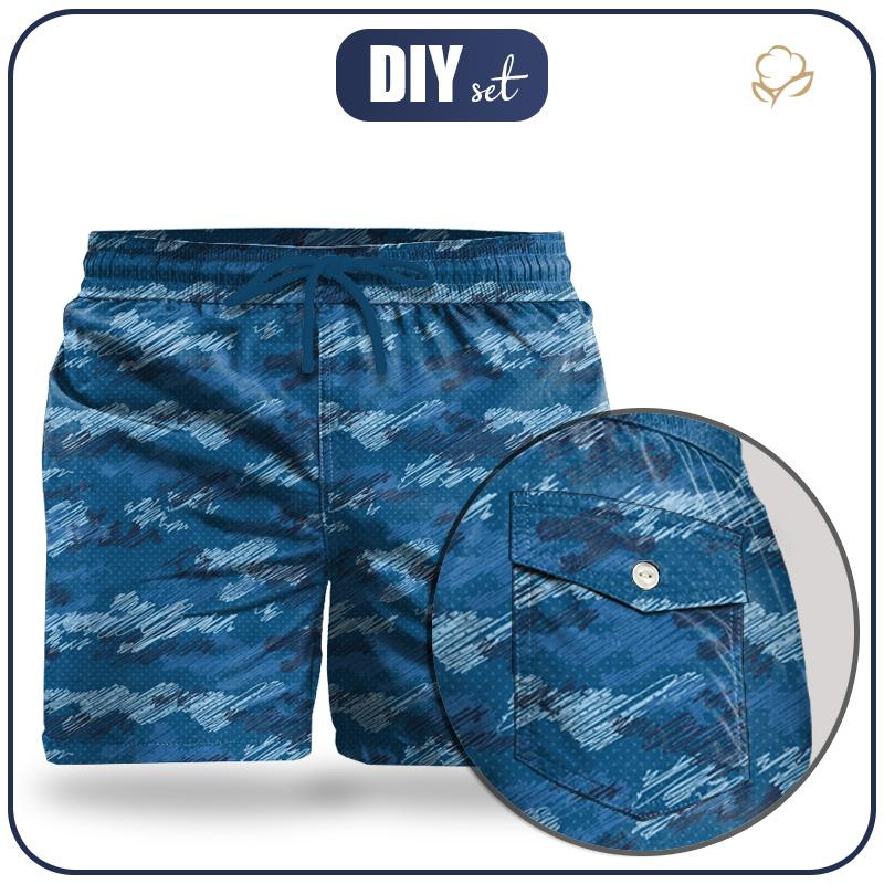 Men's swim trunks - CAMOUFLAGE - scribble / classic blue - sewing