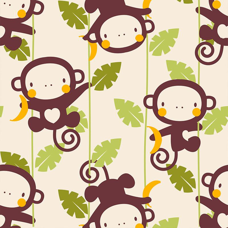 MONKEY GROVE / beige - Cotton woven fabric