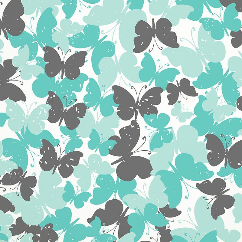 BUTTERFLIES / aqua - Cotton woven fabric