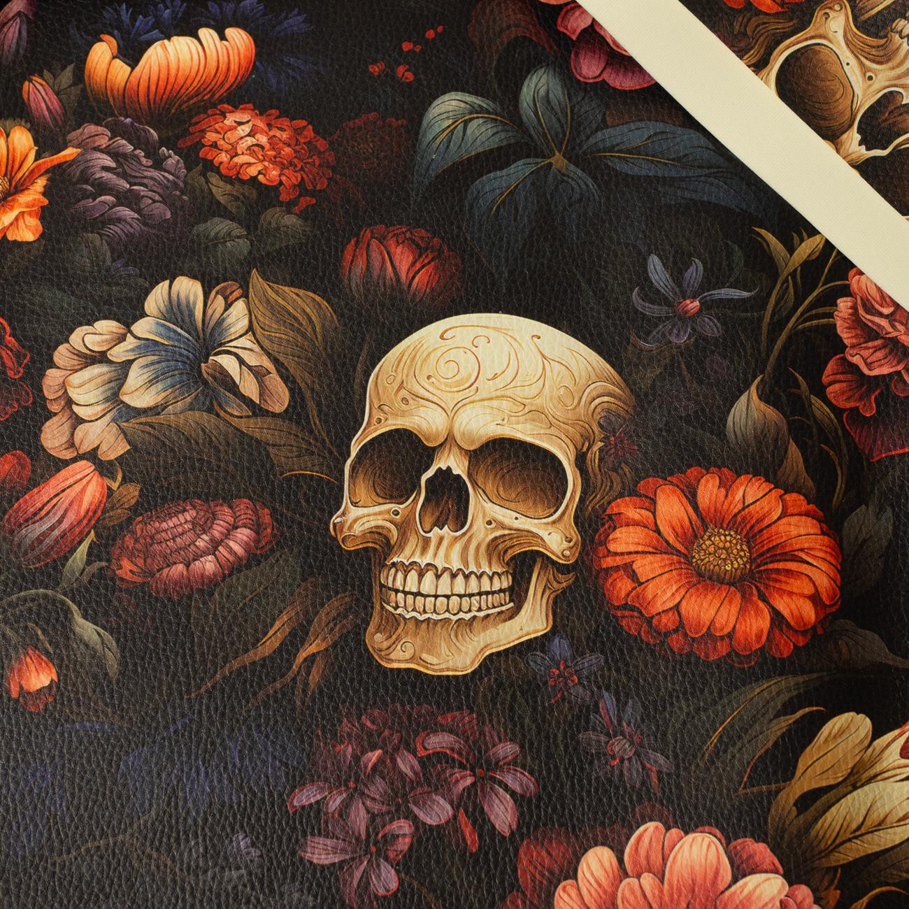 FLOWERS AND SKULL - thick pressed leatherette