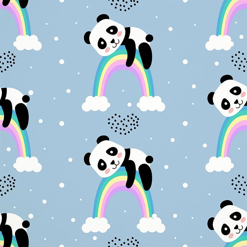 PANDA ON A RAINBOW - Cotton woven fabric