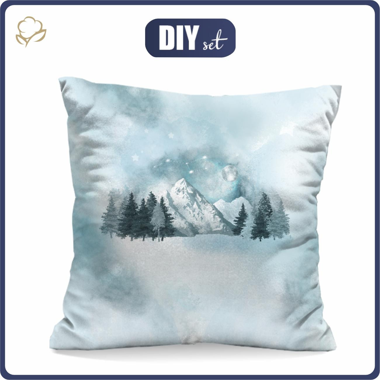 PILLOW 45X45 - TREES AND MOUNTAINS (WINTER IN THE MOUNTAIN) - Cotton woven fabric - sewing set
