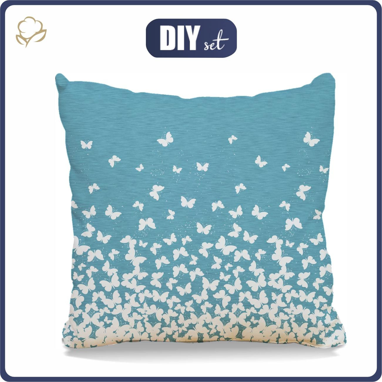 PILLOW 45x45 - BUTTERFLIES / sea blue - sewing set