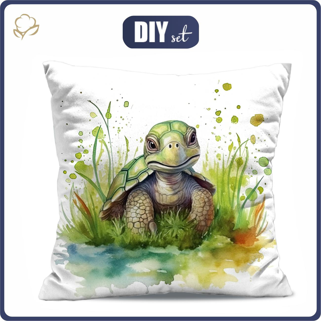 PILLOW 45X45 - WATERCOLOR TORTOISE - Cotton woven fabric - sewing set