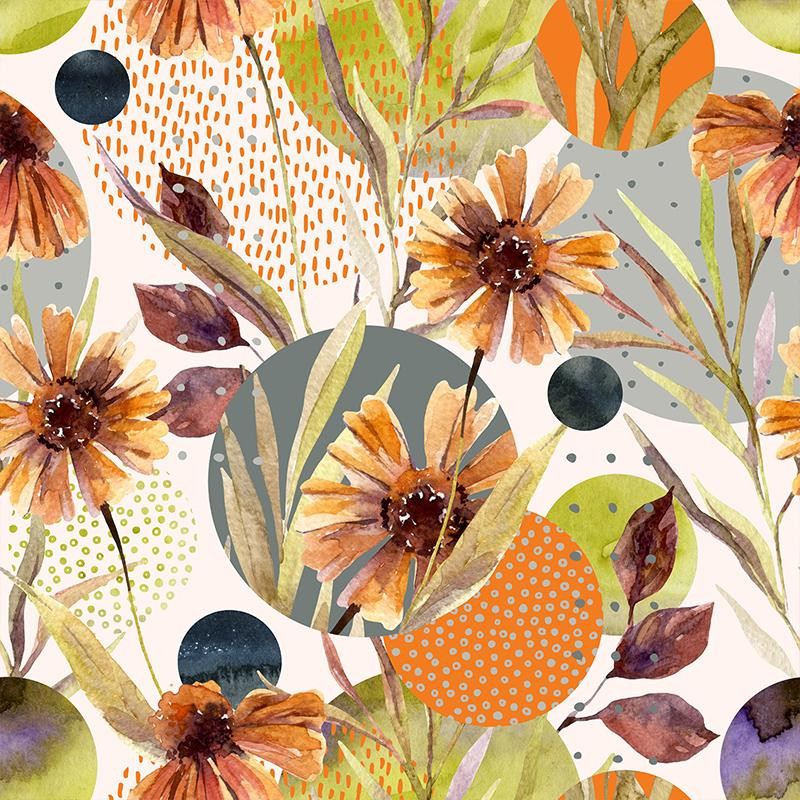 ORANGE CORNFLOWERS - Cotton woven fabric