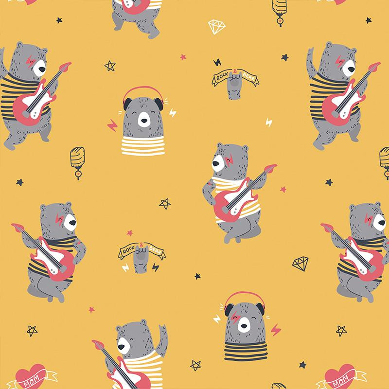 Rock N Roll bear / mustard - Cotton woven fabric