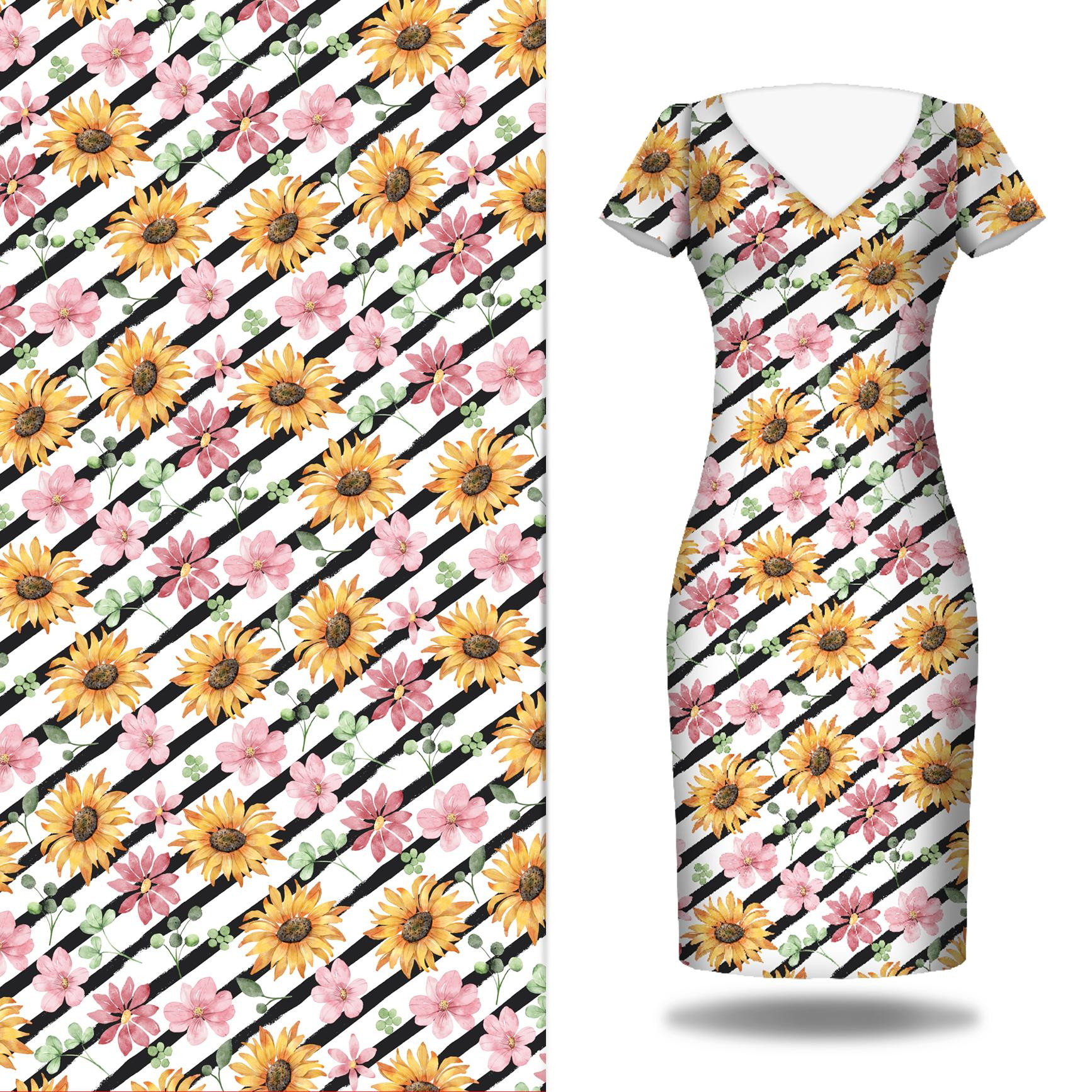 SUNFLOWERS / stripes - dress panel 