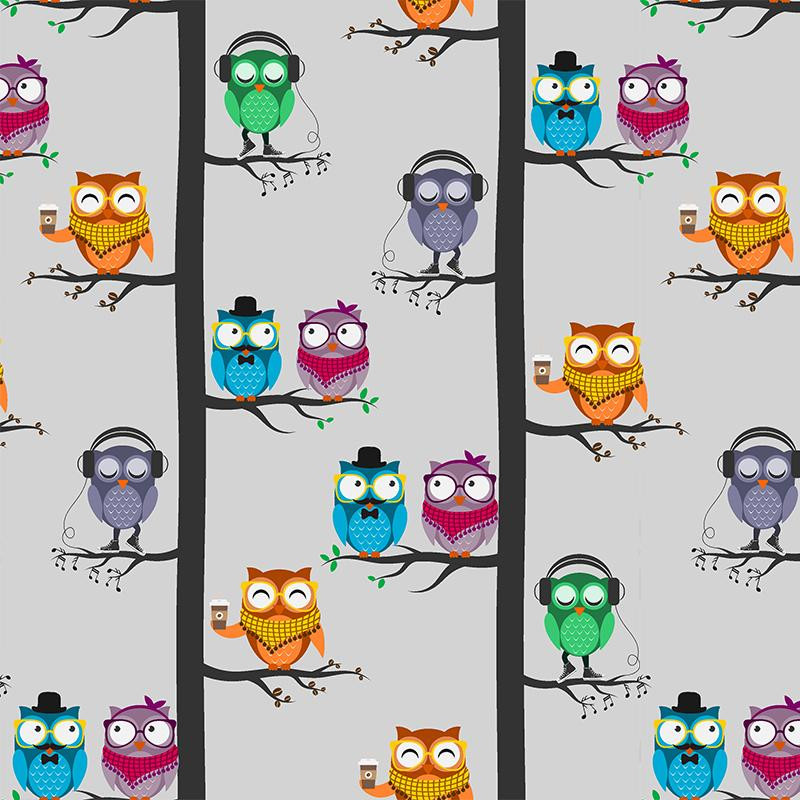OWLS / colorful - Cotton woven fabric