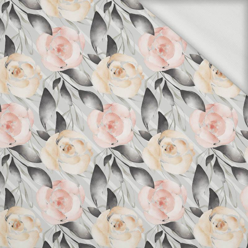 FLOWERS AND LEAVES pat. 5 / grey - looped knit fabric