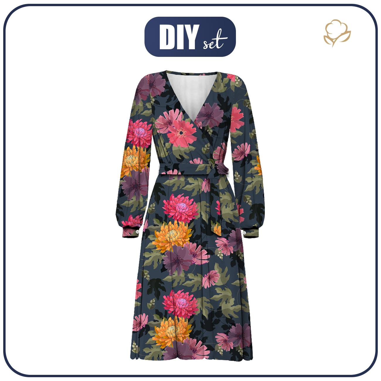 WRAP MIDI DRESS (BIANCA) - FLORAL AUTUMN pat. 3 - sewing set