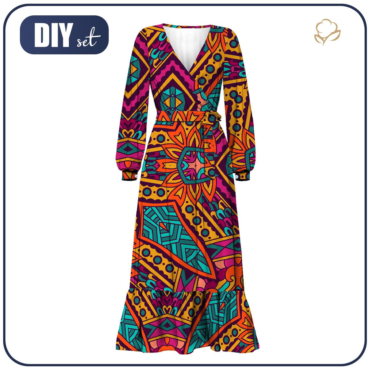WRAP FLOUNCED DRESS (ABELLA) - COLORFUL MANDALA pat. 1 - sewing set
