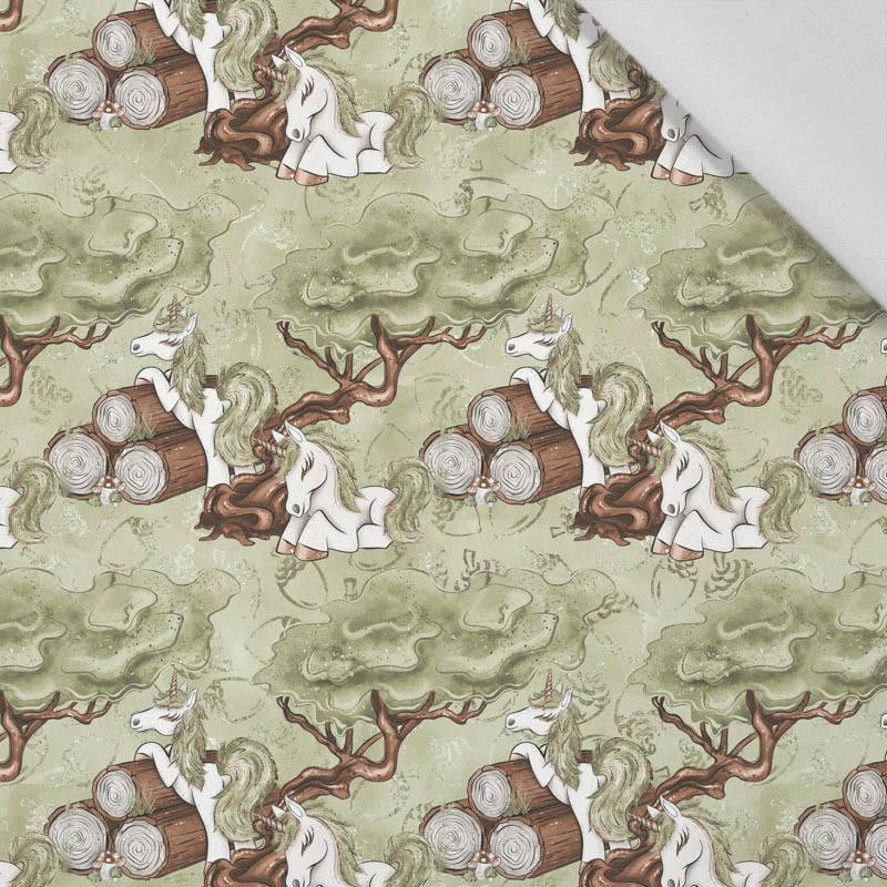 FOREST UNICORNS pat. 2 / green  - Cotton woven fabric