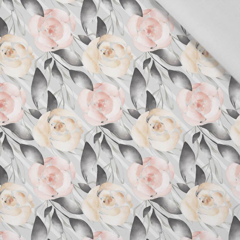 FLOWERS AND LEAVES pat. 5 / grey - Cotton woven fabric