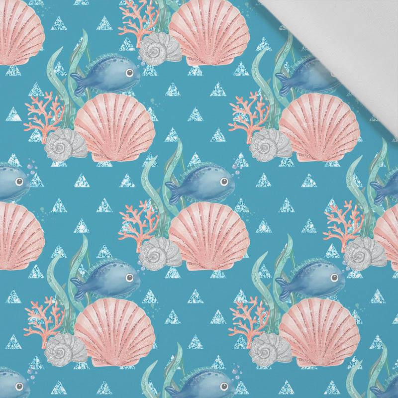 FISH AND SHELLS (MAGICAL OCEAN) / blue - Cotton woven fabric