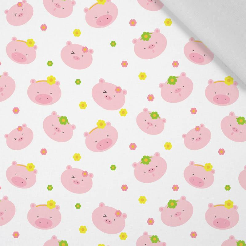 PINK PIGS / heads (ANIMAL GARDEN) - Cotton woven fabric