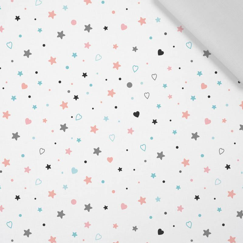 STARS AND HEARTS (PASTEL SKY) - Cotton woven fabric