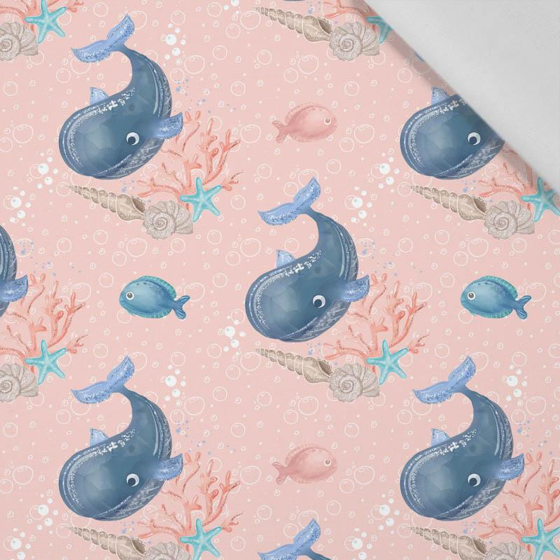 WHALES / bubbles (MAGICAL OCEAN) / pink - Cotton woven fabric