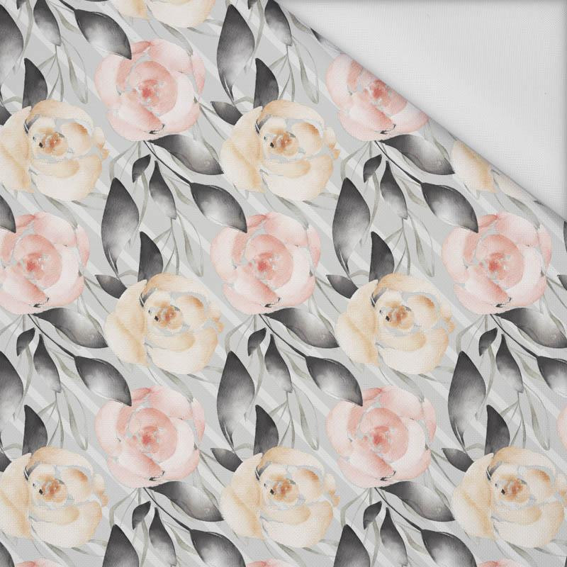 FLOWERS AND LEAVES pat. 5 / grey - Waterproof woven fabric