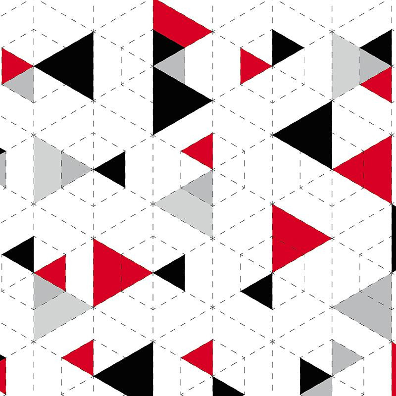 GEOMETRIC TRIANGLES RED 2 / white - Cotton woven fabric