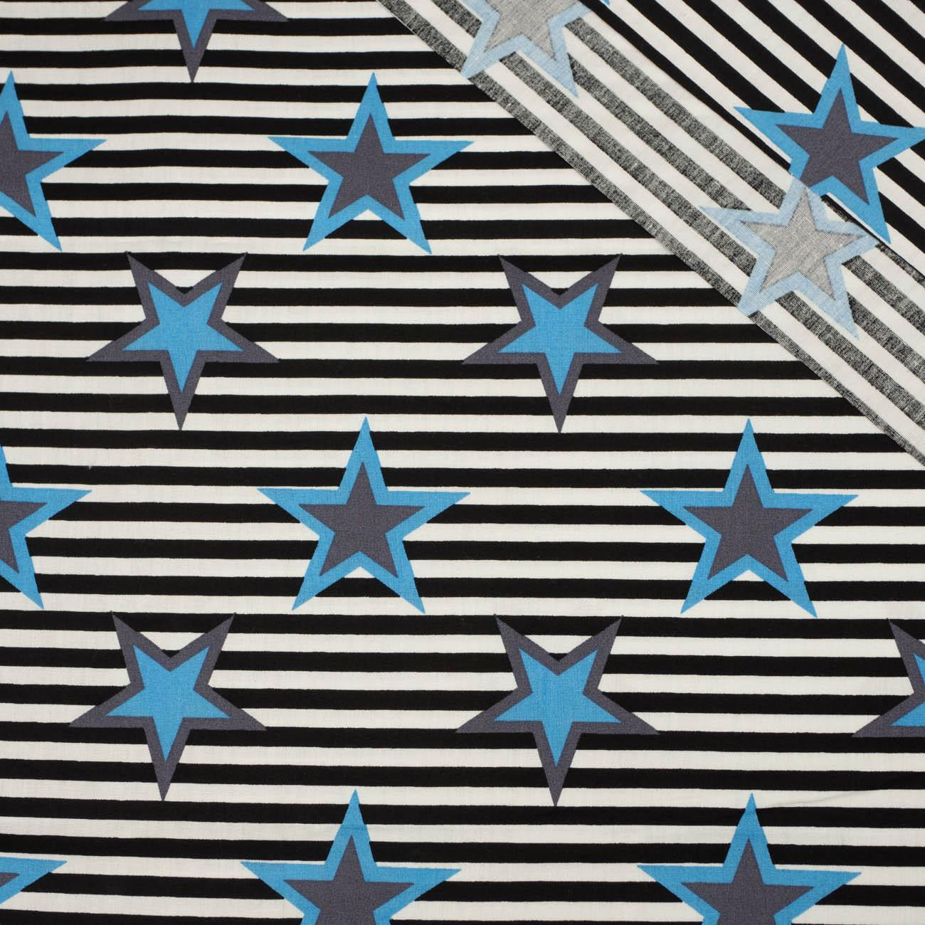 TURQUOISE STARS / stripes -  Cotton woven fabric