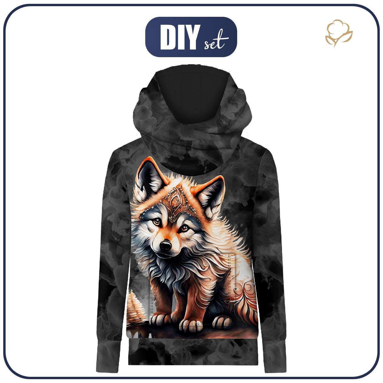 HYDROPHOBIC HOODIE UNISEX - ABSTRACT WOLF - sewing set