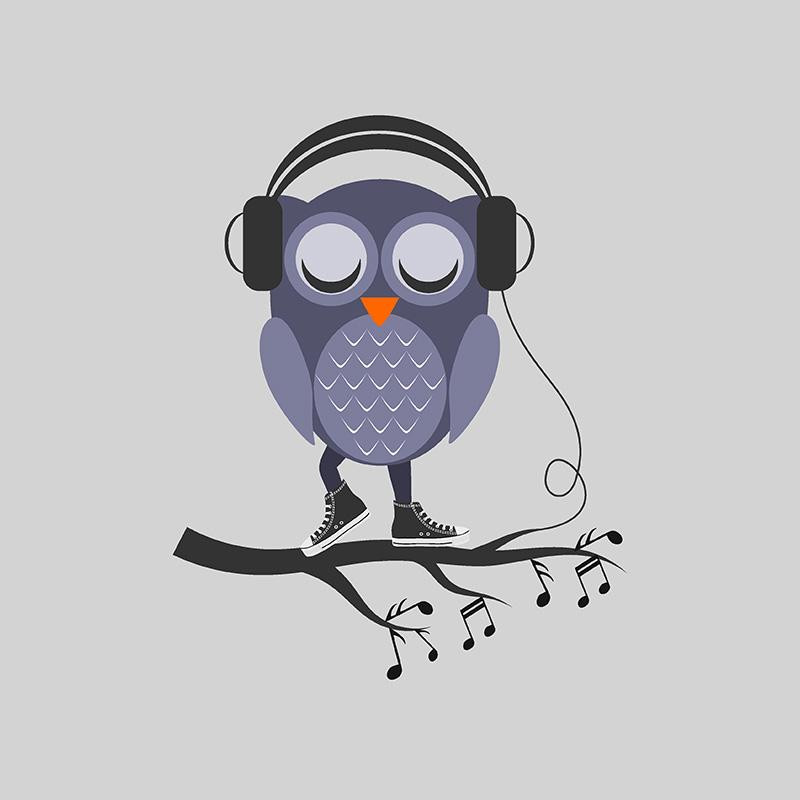 OWL WITH HEADPHONES / grey - panel