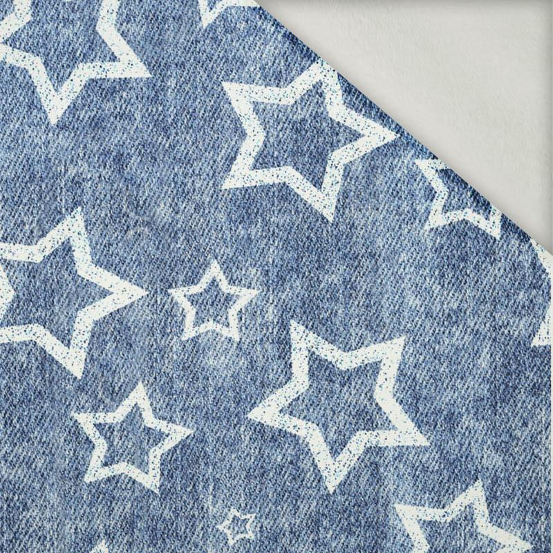 WHITE STARS (CONTOUR) / vinage look jeans grey - brushed knit fabric with teddy / alpine fleece