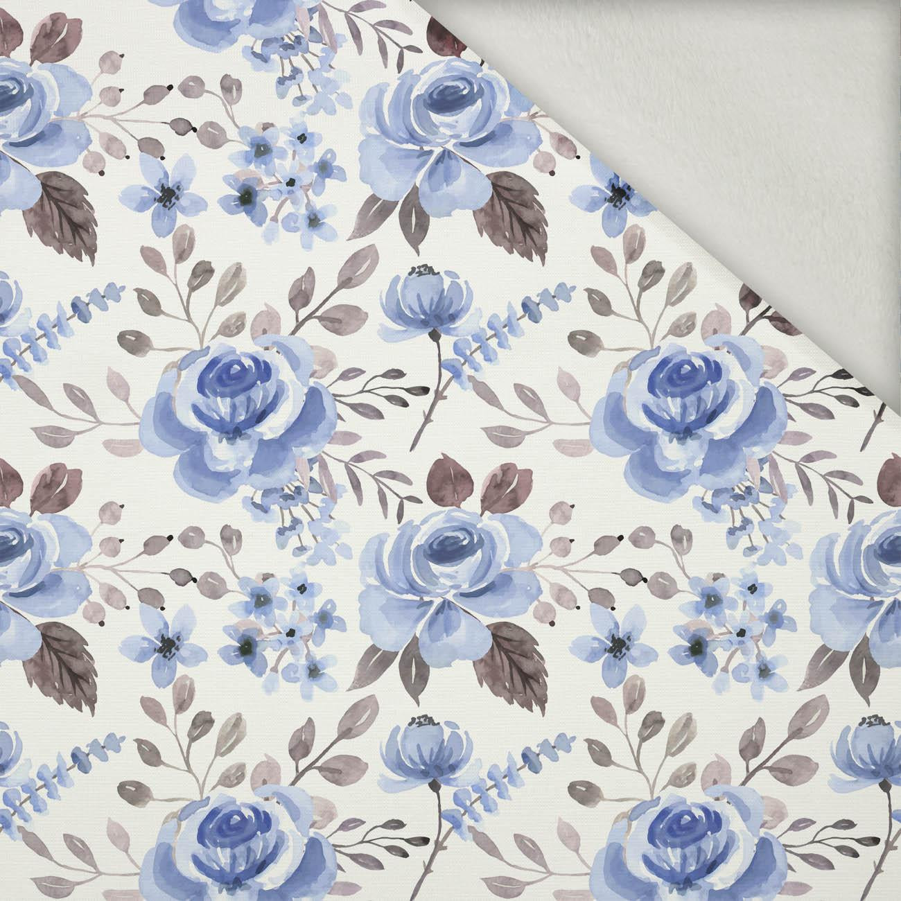 BLUE FLOWERS - brushed knit fabric with teddy / alpine fleece
