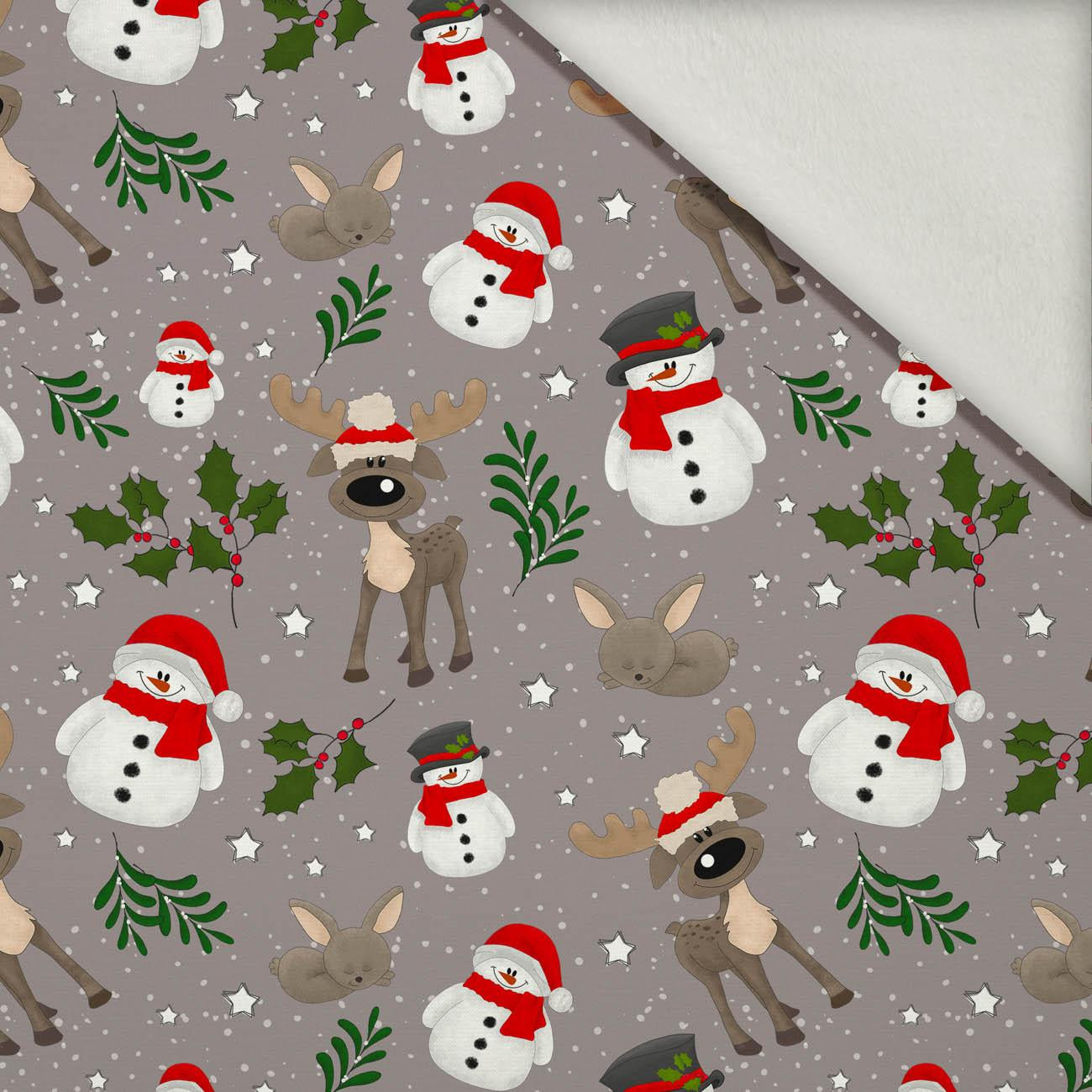 SNOWMEN AND REINDEERS / grey (WINTER SQUAD) - brushed knit fabric with teddy / alpine fleece