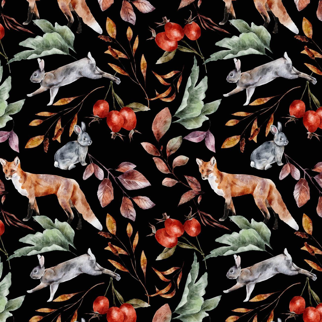 FOREST ANIMALS PAT. 2 / BLACK (COLORFUL AUTUMN) - Thermo lycra