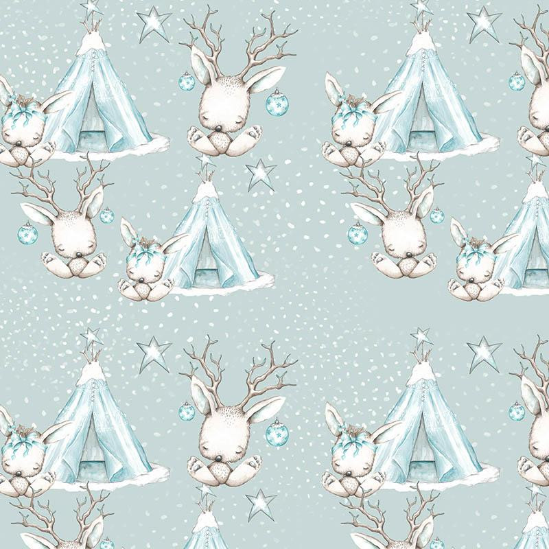 ANIMALS IN TIPI / light blue (MAGICAL CHRISTMAS FOREST)