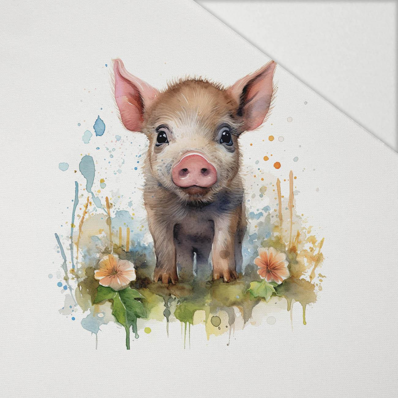 WATERCOLOR PIGGY - panel (60cm x 50cm) Hydrophobic brushed knit