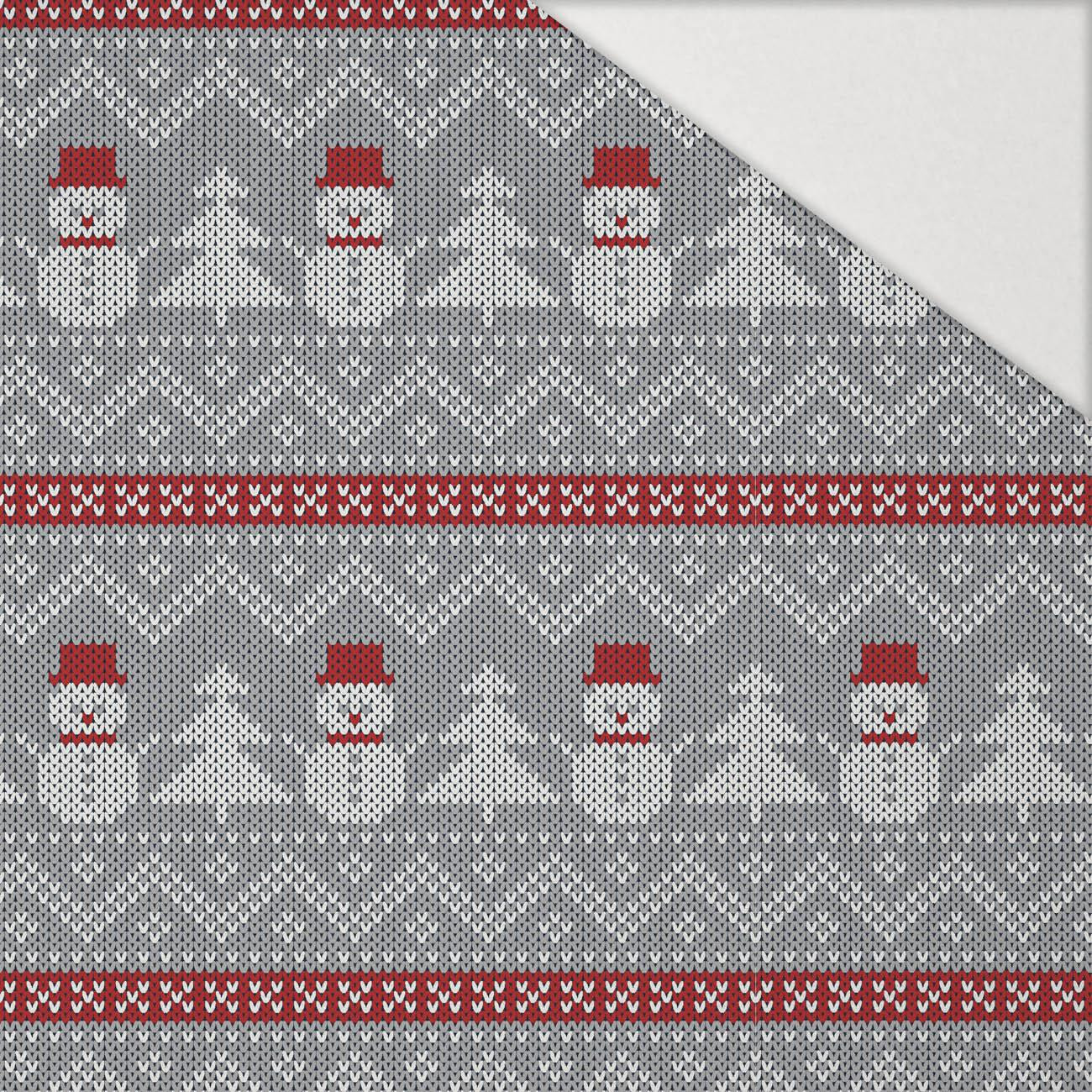 SNOWMEN WITH CHRISTMAS TREES / grey  - Hydrophobic brushed knit