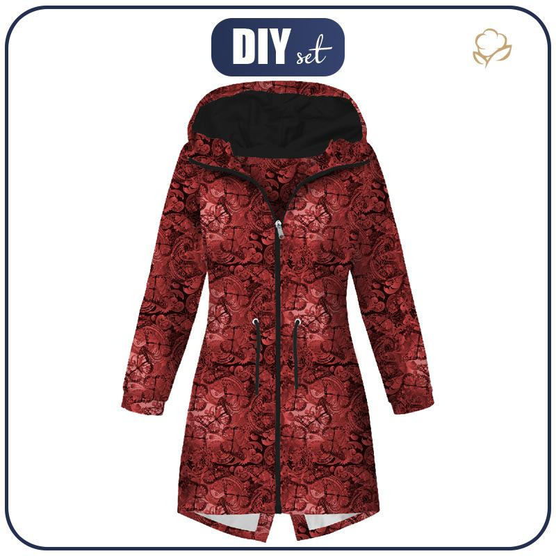 WOMEN'S PARKA (ANNA) - LACE BUTTERFLIES / red - softshell