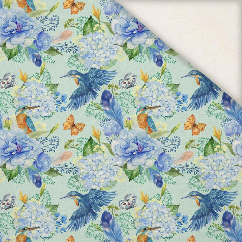 MINI KINGFISHERS AND LILACS (KINGFISHERS IN THE MEADOW) / light blue - Linen with viscose