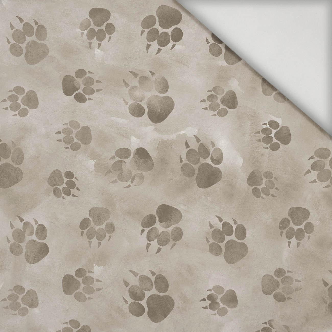 PAW PRINTS / BEIGE (SNOW LEOPARDS) - lycra 300g