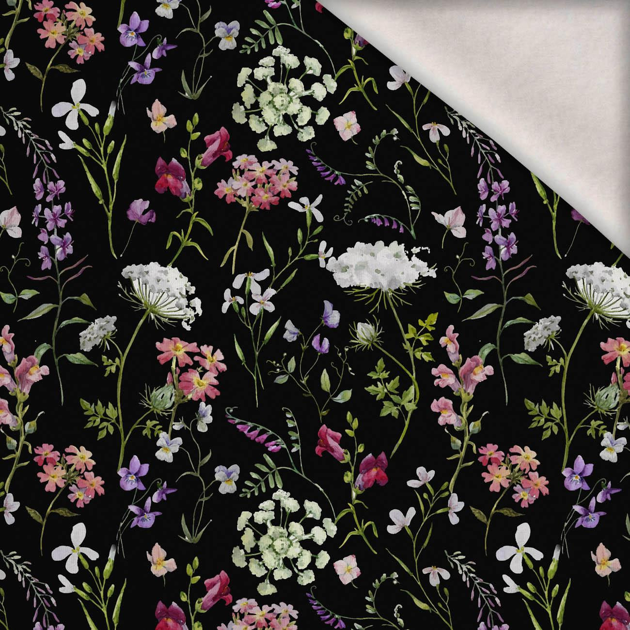 PASTEL FLOWERS / black - brushed knitwear with elastane ITY