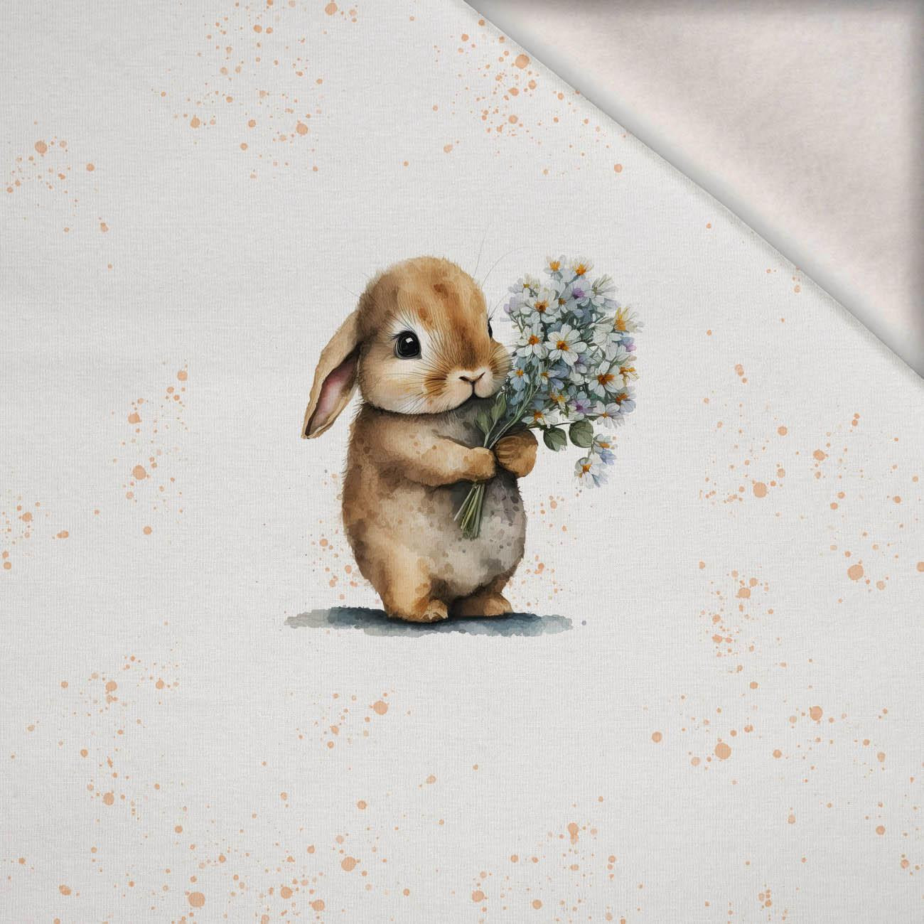 BUNNY WITH A BOUQUET OF FLOWERS -  PANEL (60cm x 50cm) brushed knitwear with elastane ITY