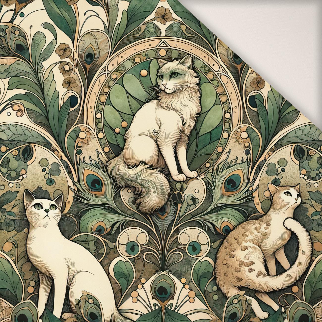 ART NOUVEAU CATS & FLOWERS PAT. 1 - PERKAL Cotton fabric