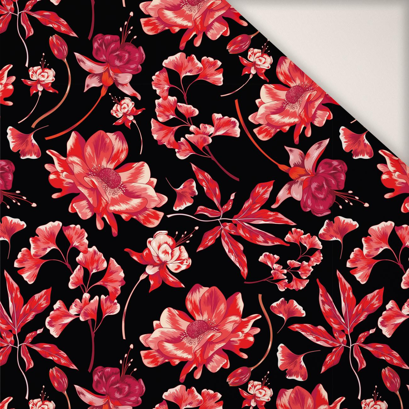 90cm RED FLOWERS pat. 3 (RED GARDEN) - PERKAL Cotton fabric