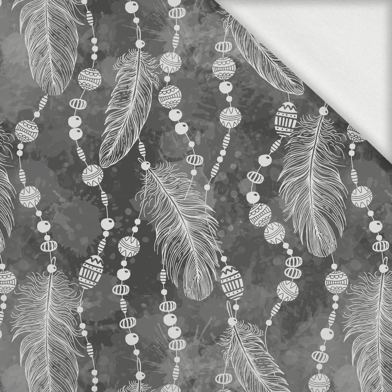 WHITE FEATHERS AND BEADS (GREY) - looped knit fabric with elastane ITY