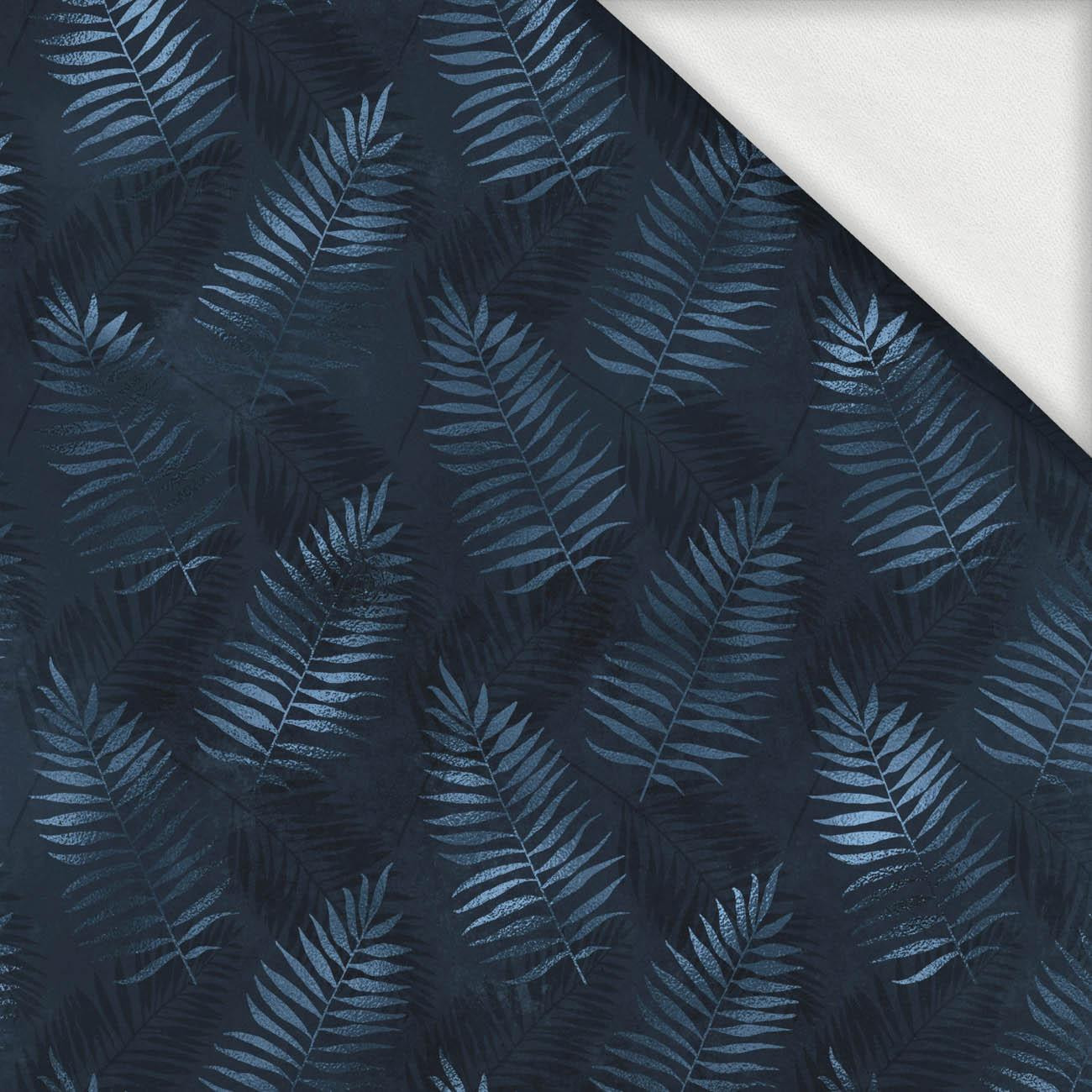 140cm BLUE LEAVES pat .2 - looped knit fabric with elastane ITY