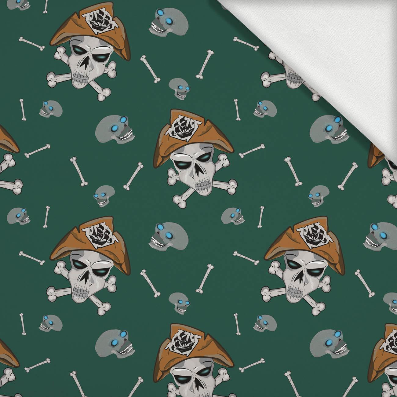 PIRATE SKULLS / BOTTLED GREEN (SCARY HALLOWEEN) - looped knit fabric with elastane ITY