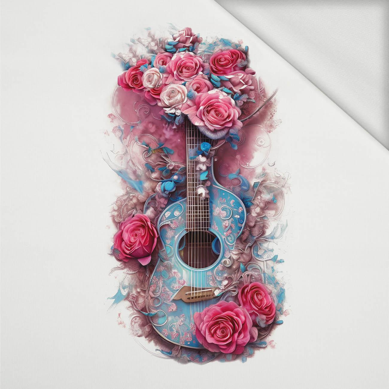 GUITAR WITH ROSES - panel (60cm x 50cm) looped knit