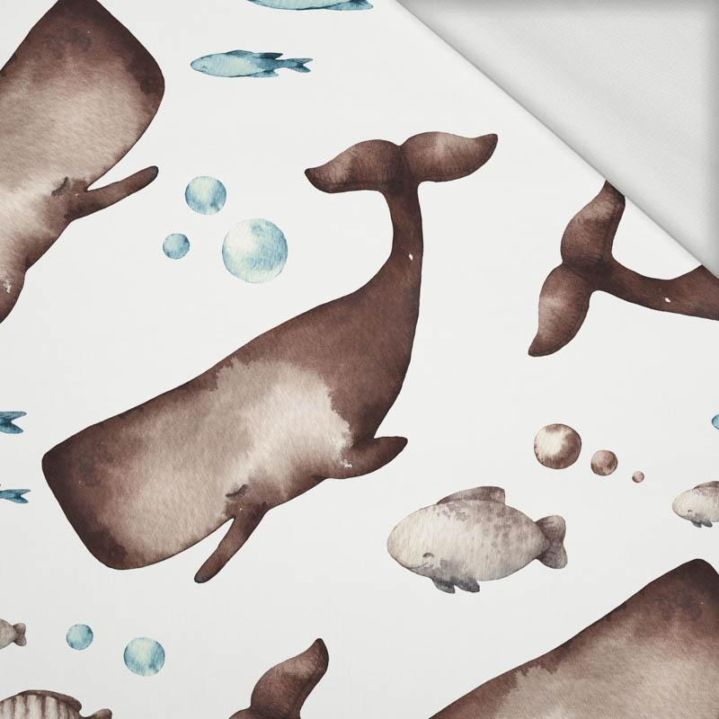 BROWN WHALES (THE WORLD OF THE OCEAN)  - looped knit fabric