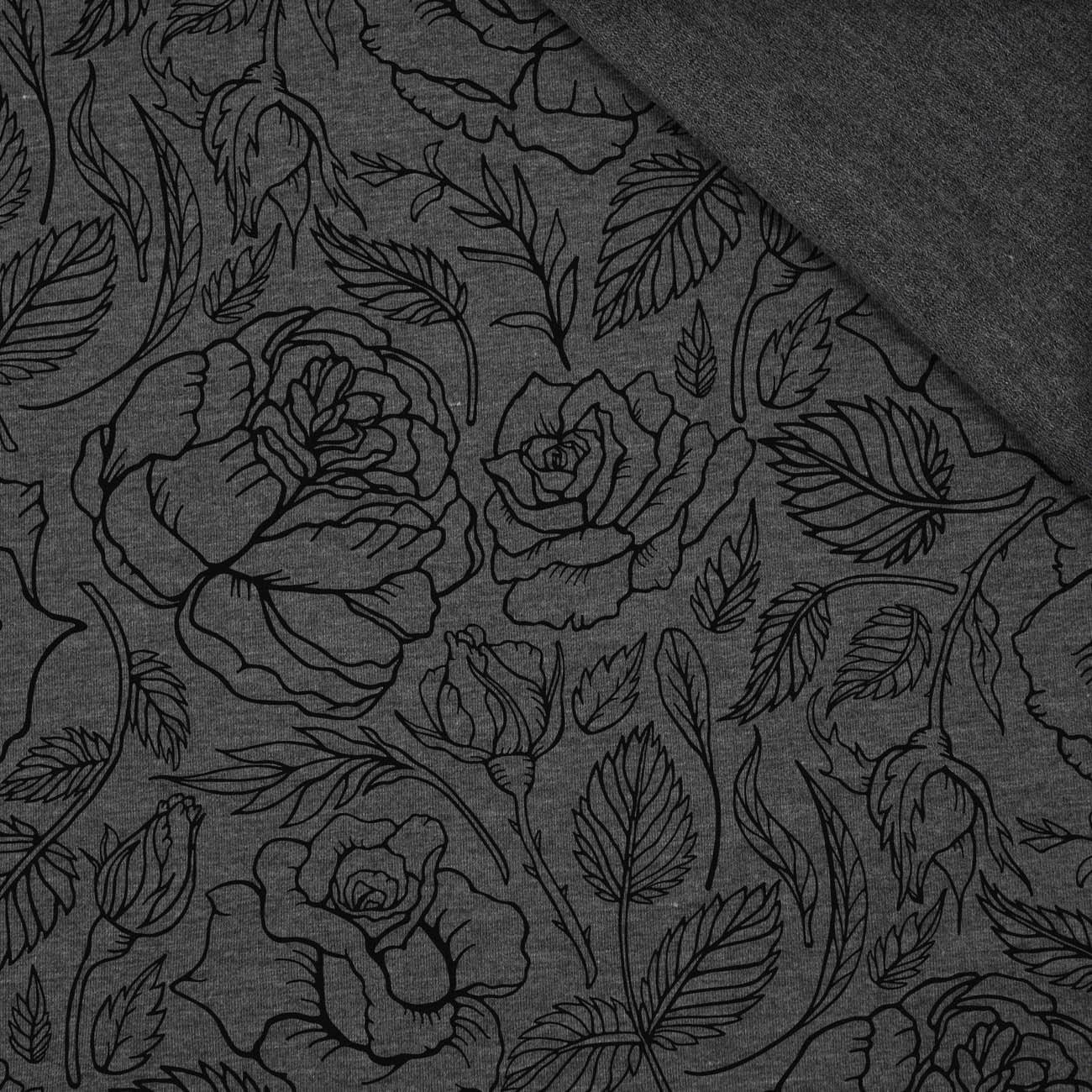 ROSES / CONTOUR  / graphite - looped knit fabric